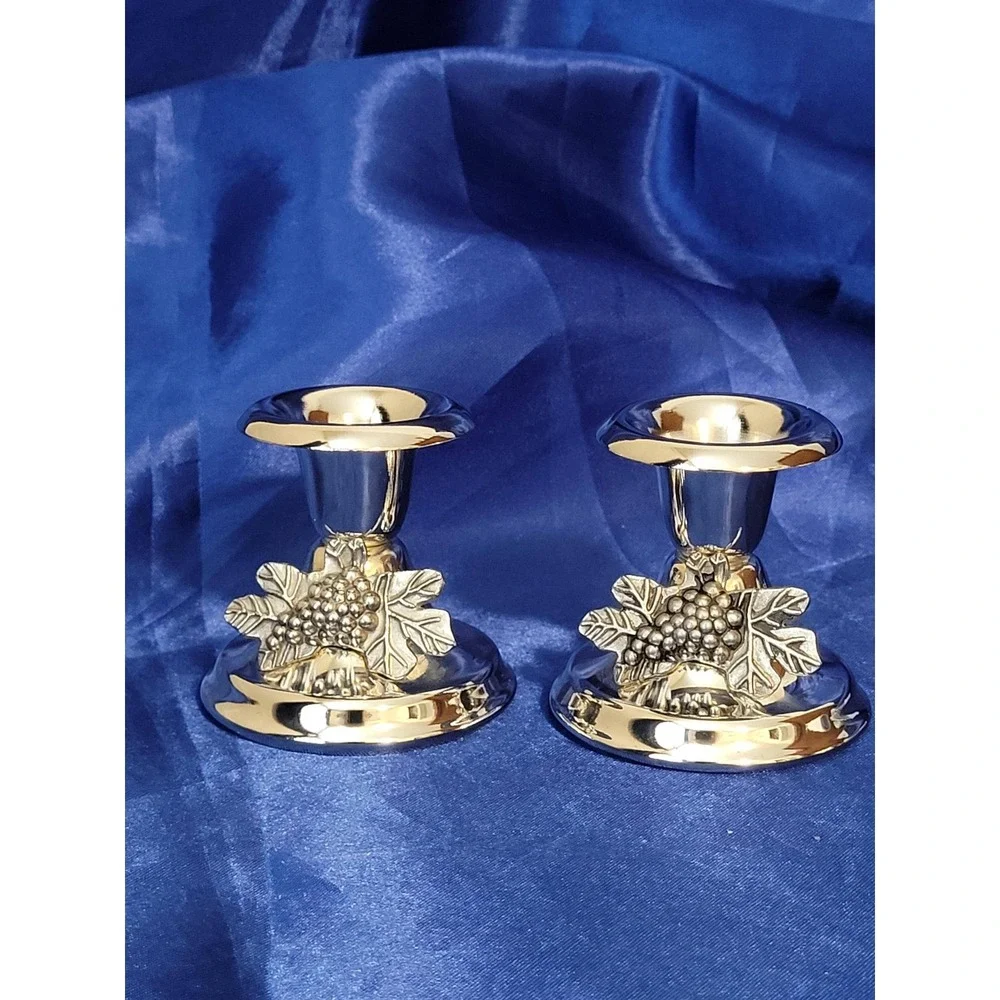 Silverplated Metal Candlestick Holders Grape Leaf Oval Tray Studio Silversmiths